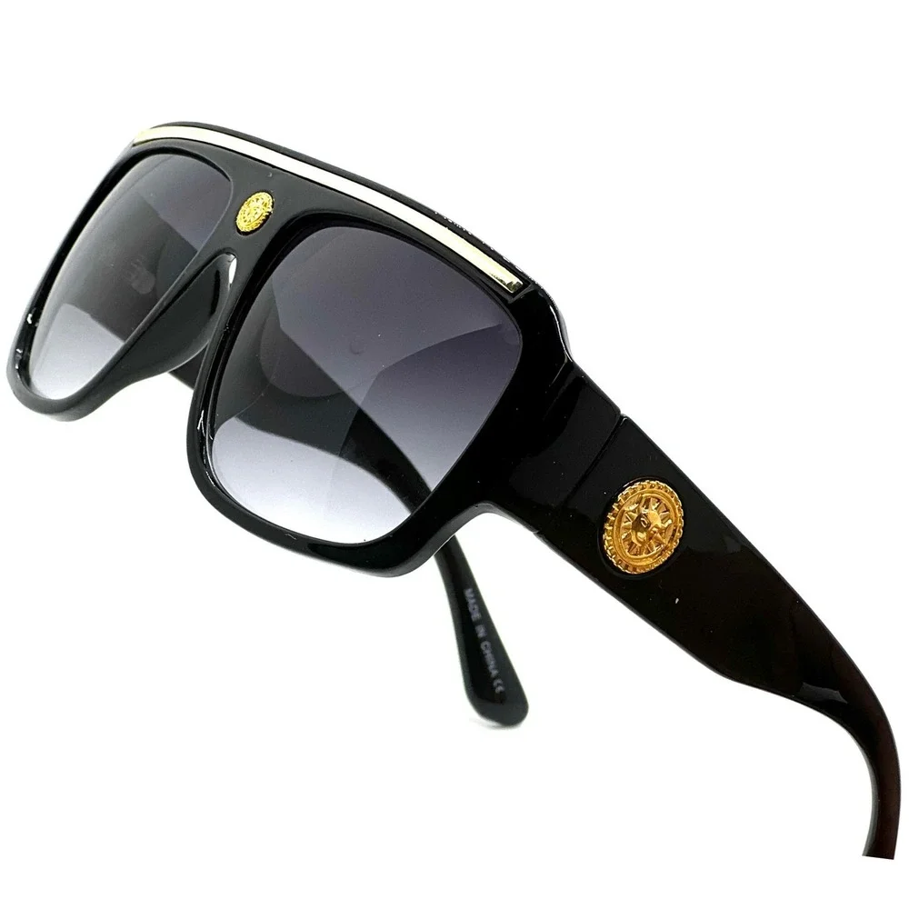 Men Sunglasses Gradient Black Lens Gold Top Bar UV400‎ Protection Cholo Gangster